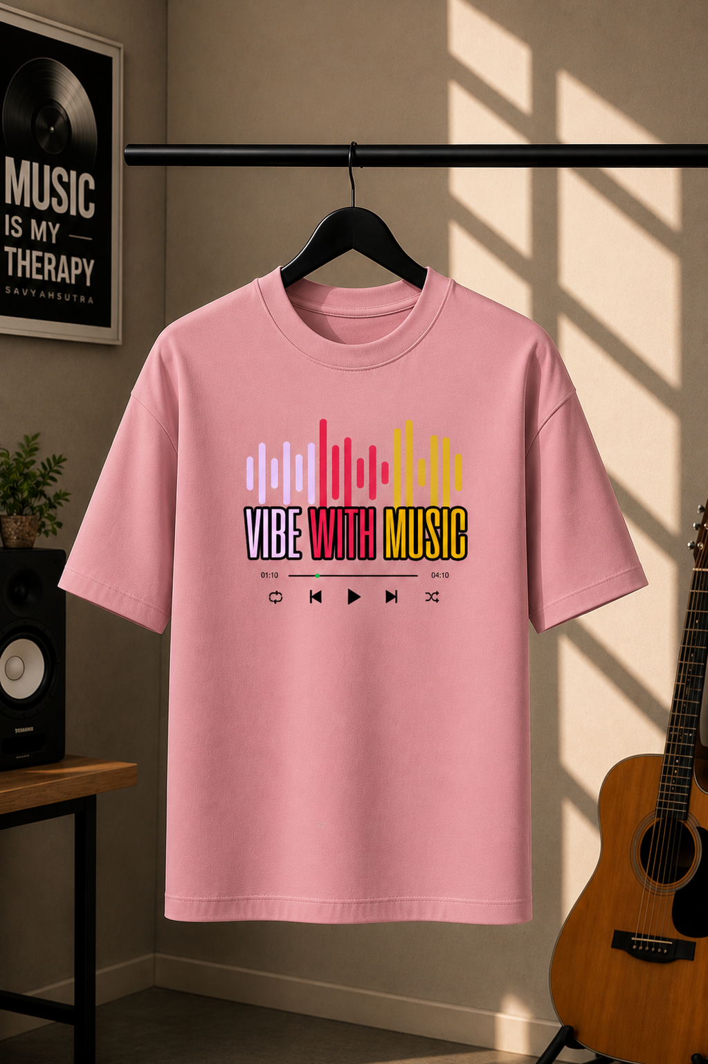 Music Vibe Oversized Tee - Flamingo