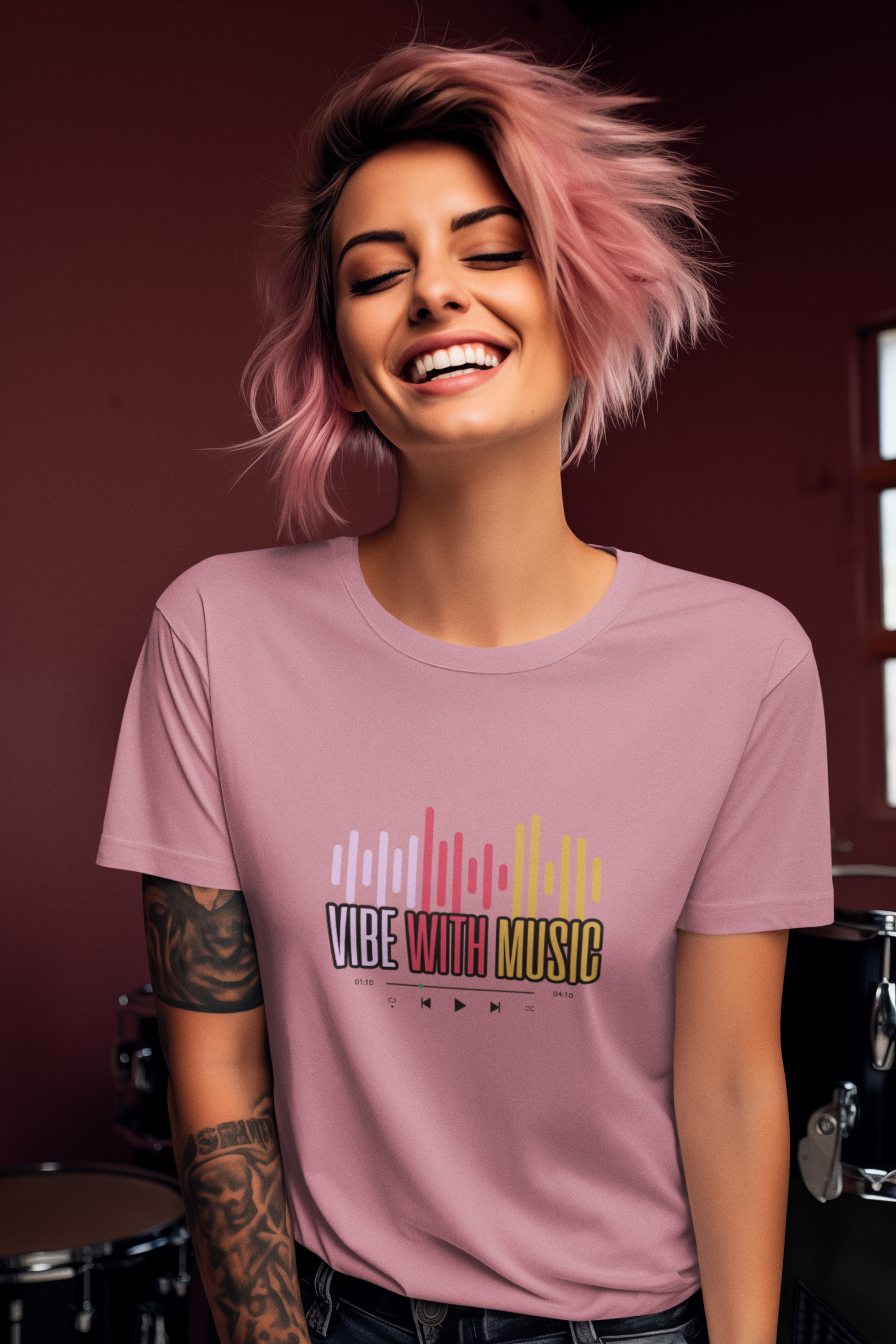 Music Vibe Oversized Tee - Flamingo