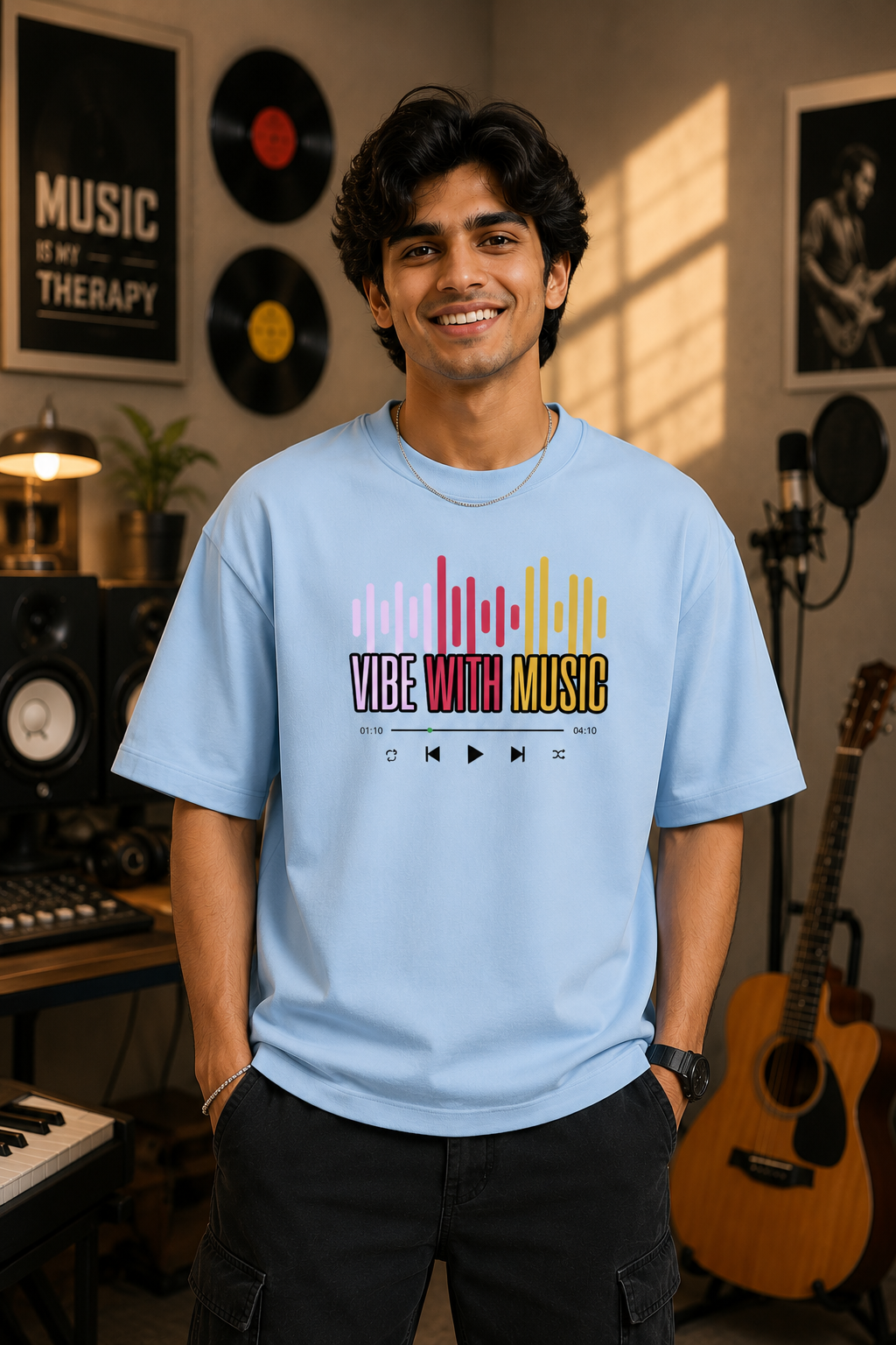 Music Vibe Oversized Tee - Baby Blue