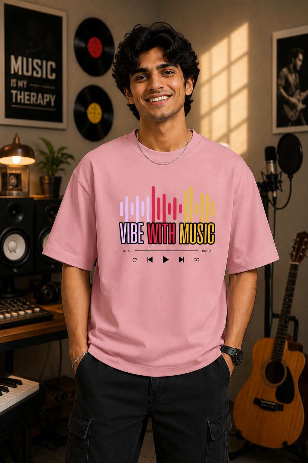 Music Vibe Oversized Tee - Flamingo