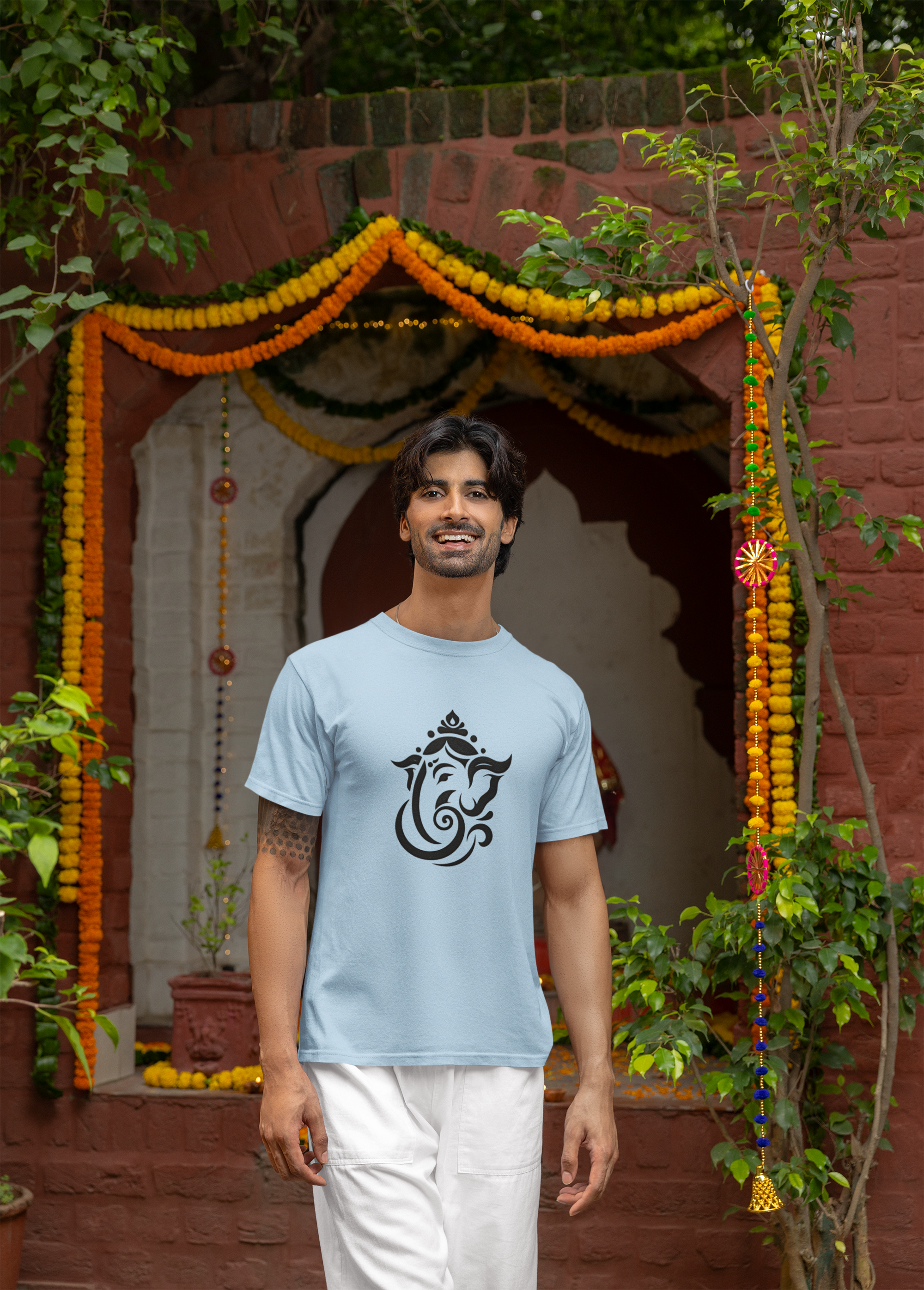 Ganesha Sanskrit T-Shirt- Baby blue