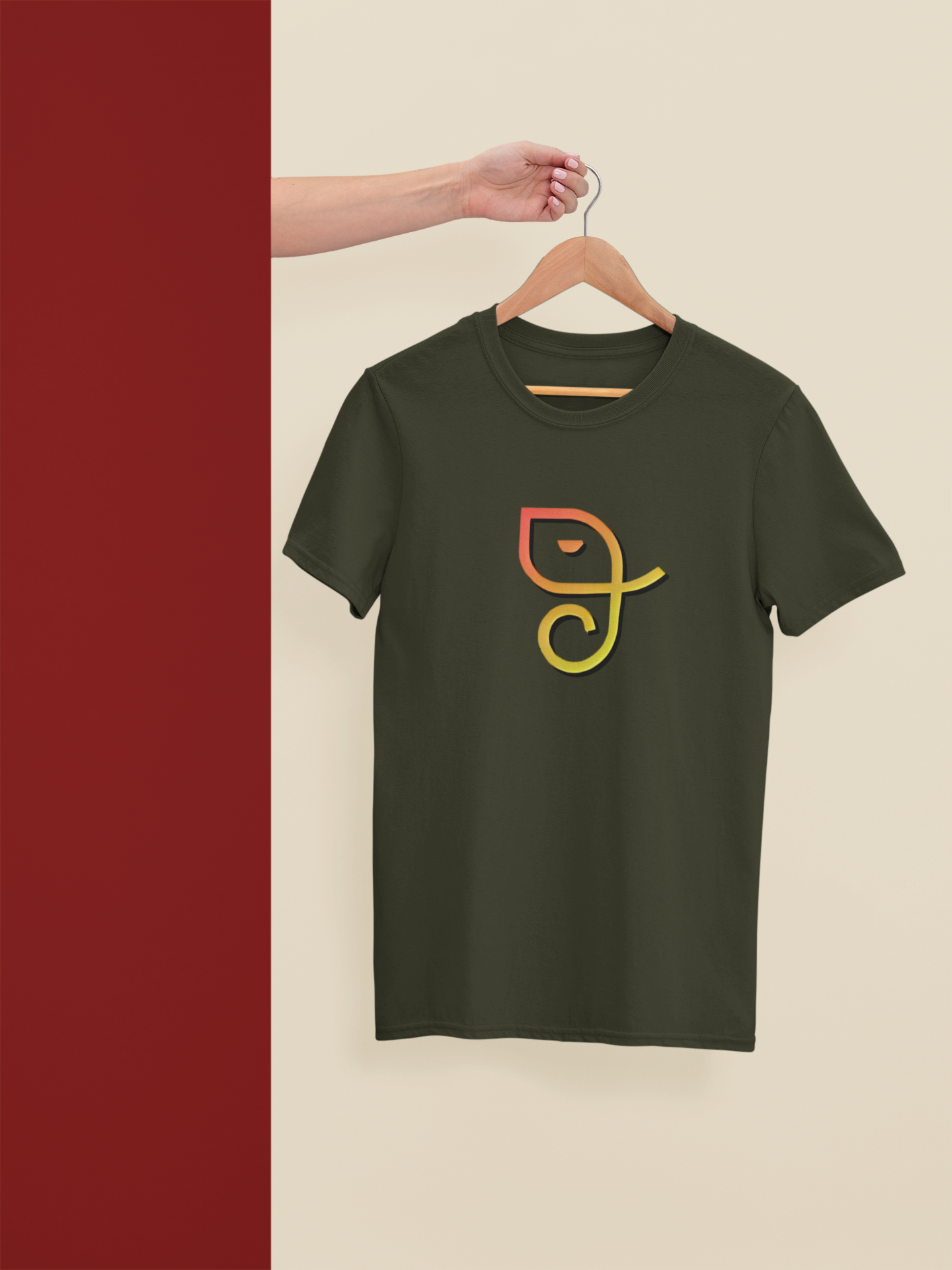 Ganesha Art T-Shirt - Olive Green