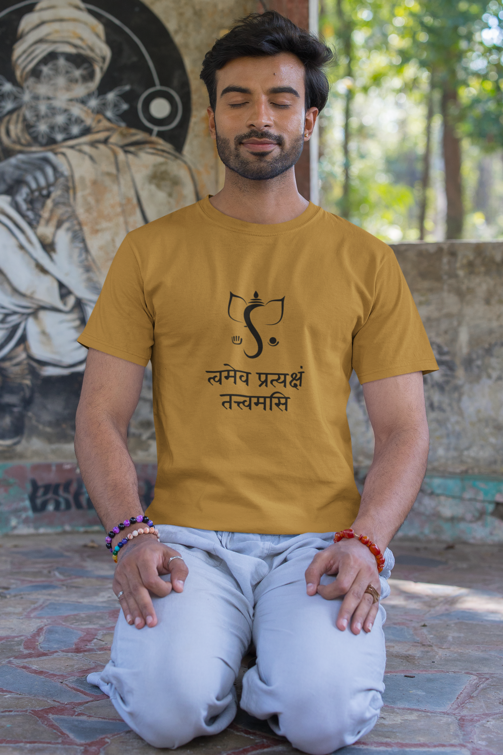 Ganesha Sanskrit T-Shirt-Mustard Yellow