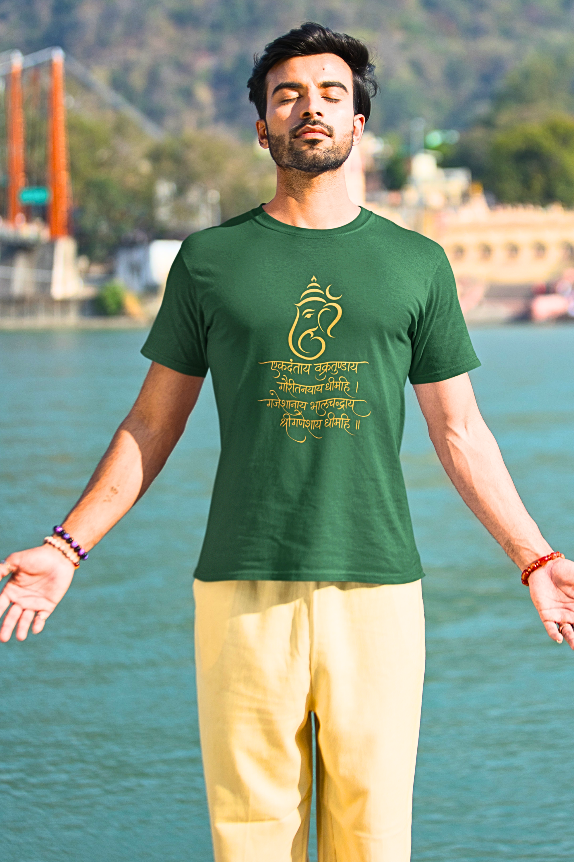 Ganesha Sanskrit T-Shirt - Bottle Green