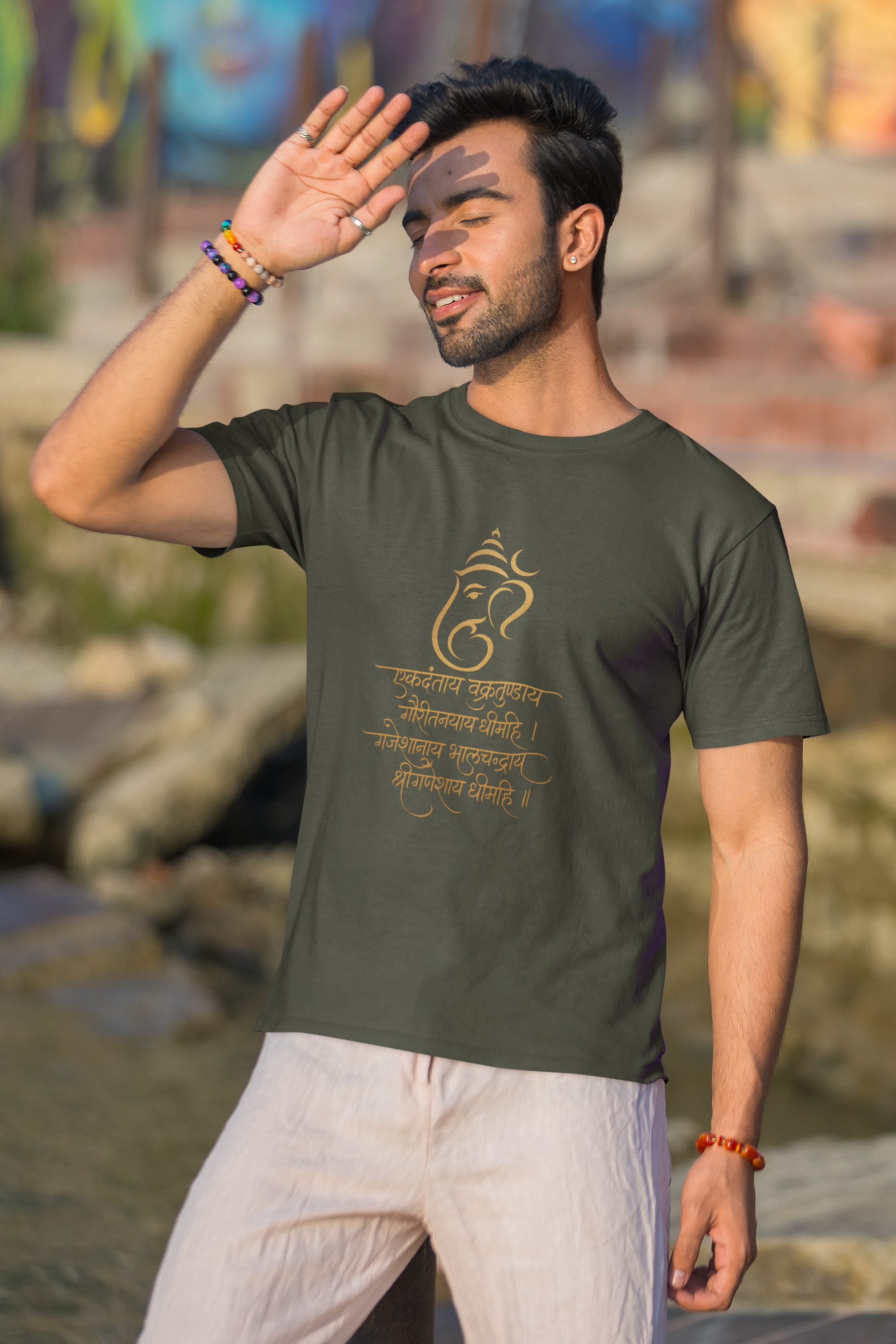 Ganesha Sanskrit T-Shirt - Olive Green