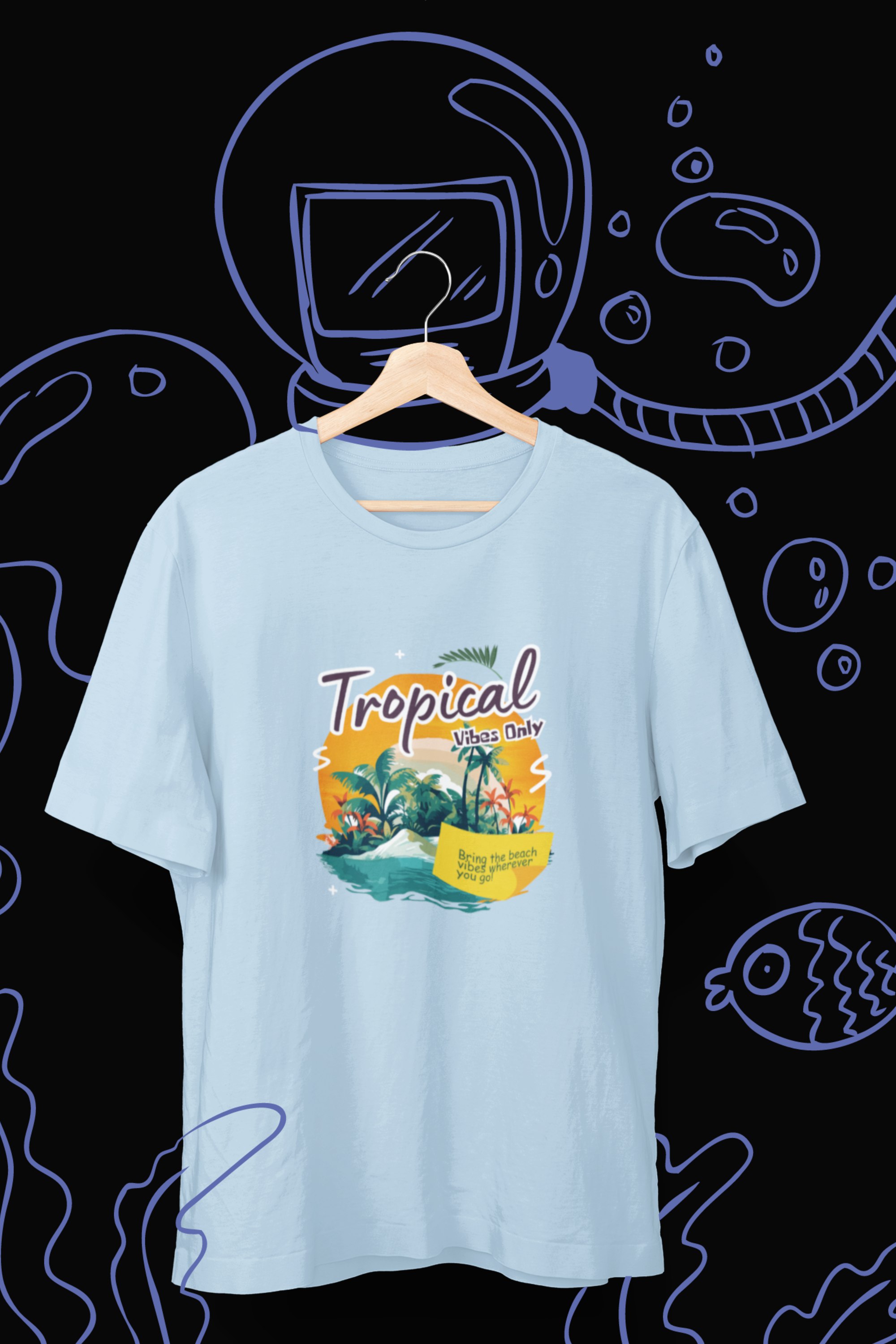 Tropical Oversized Tee - Baby Blue
