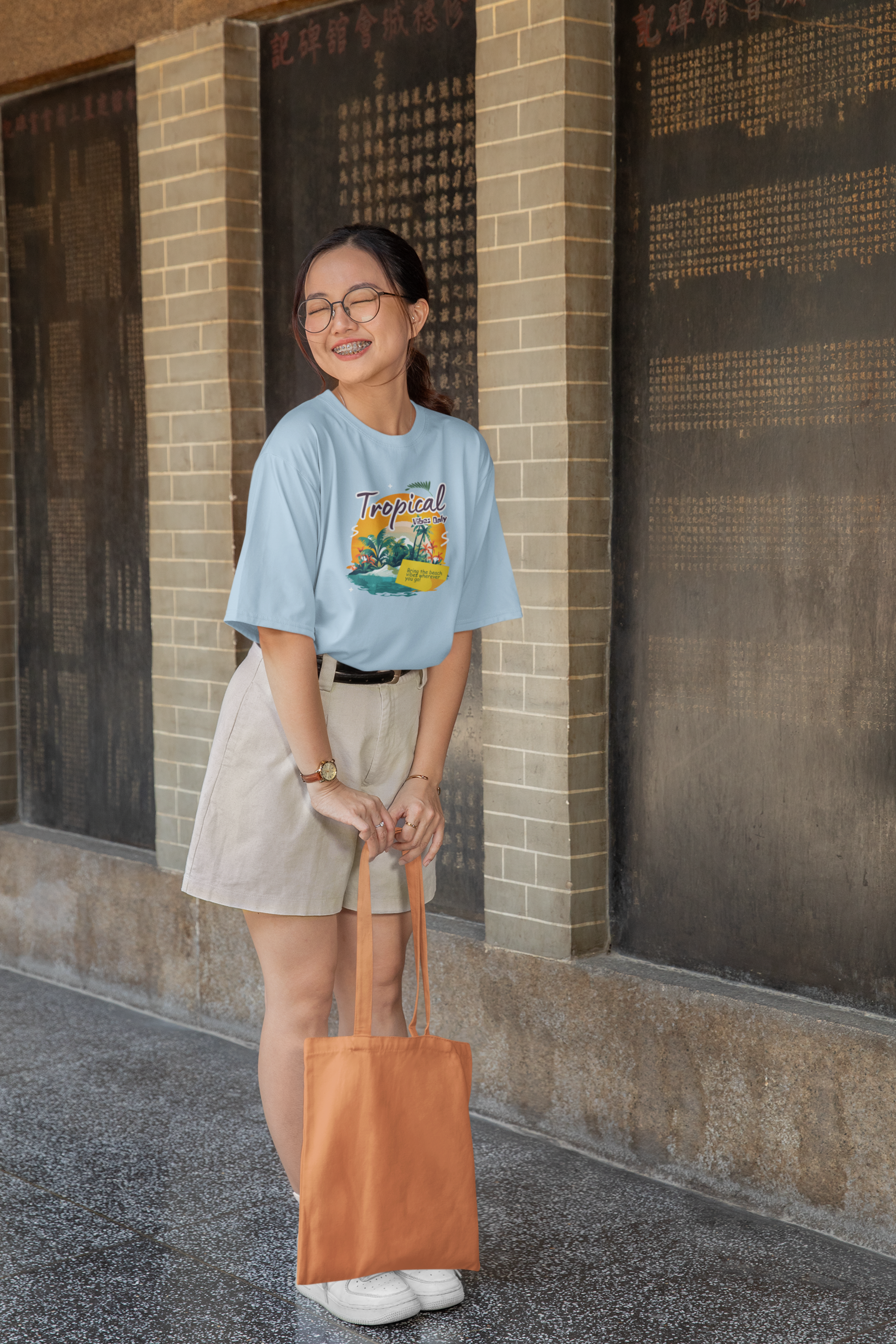 Tropical Oversized Tee - Baby Blue