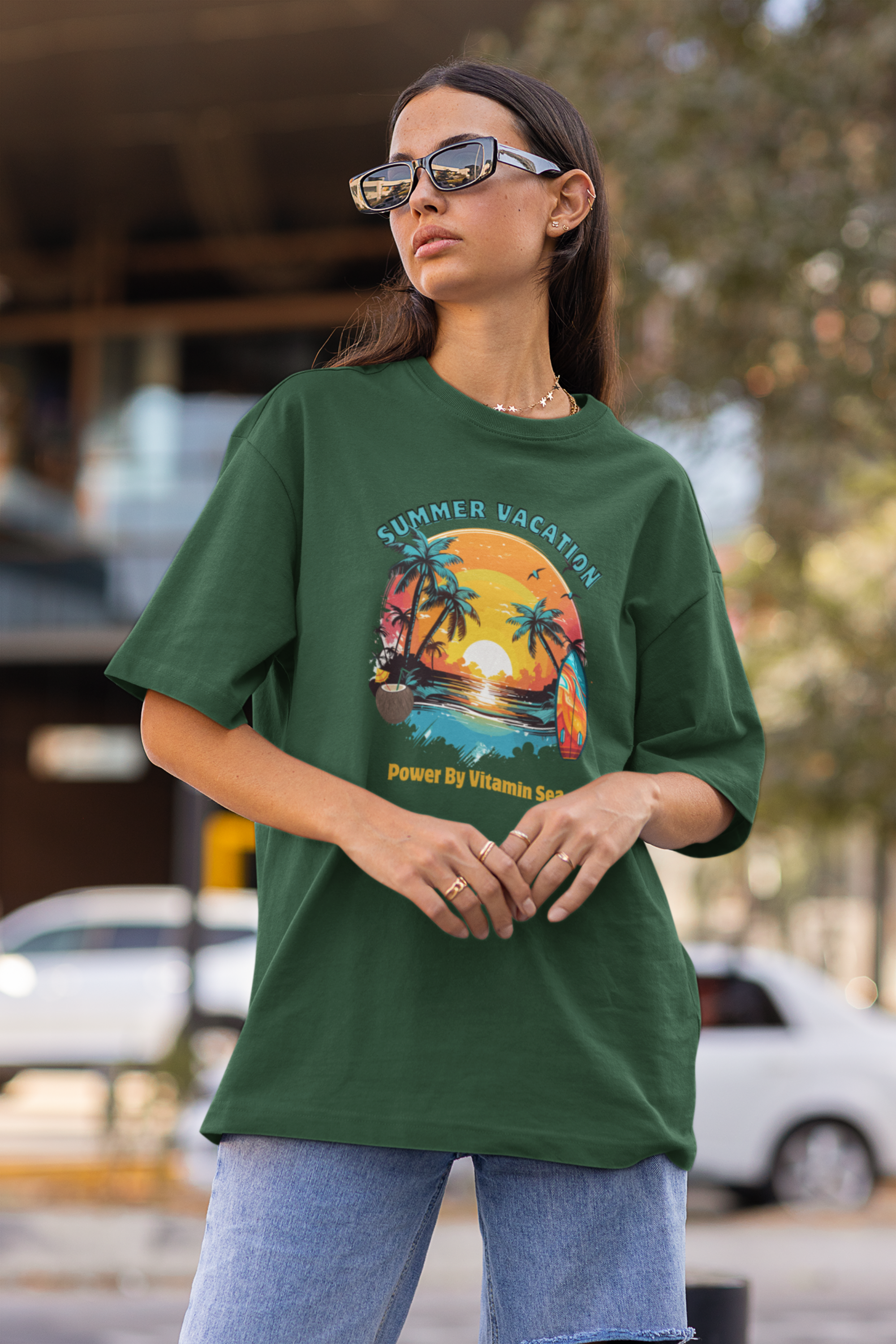Summer Oversized Tee - Bottle Green