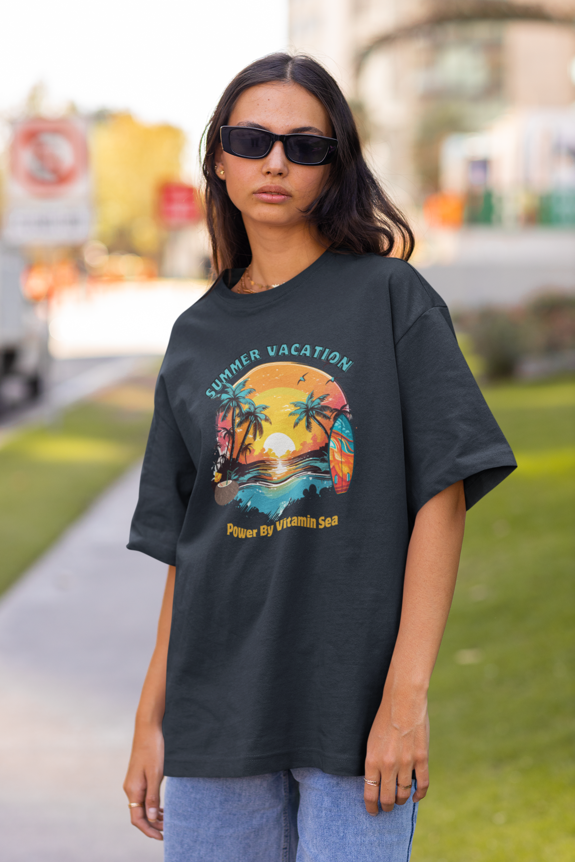 Summer Oversized Tee - Navy Blue