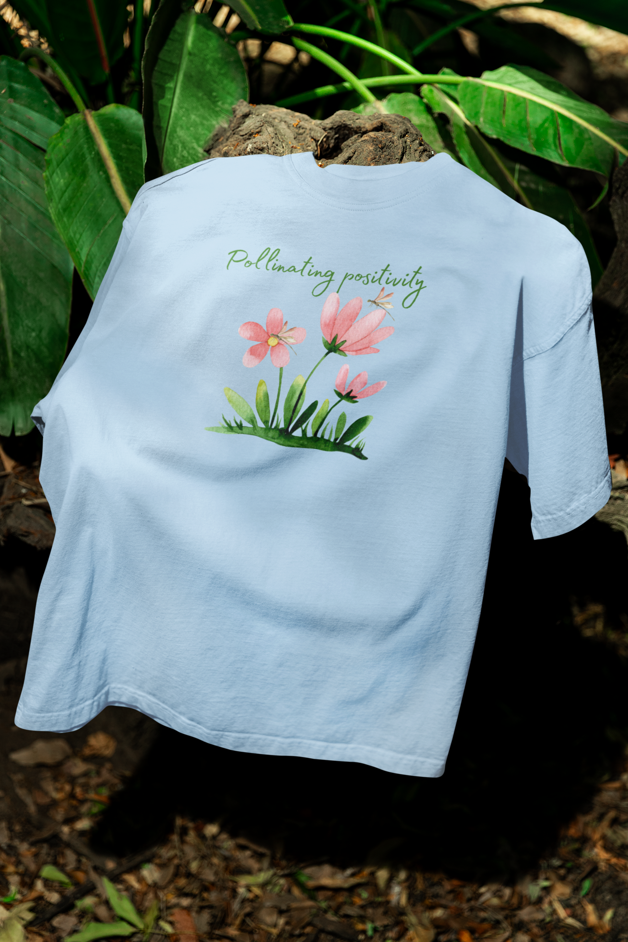 Pollinating Positivity Oversized Tee - Baby Blue