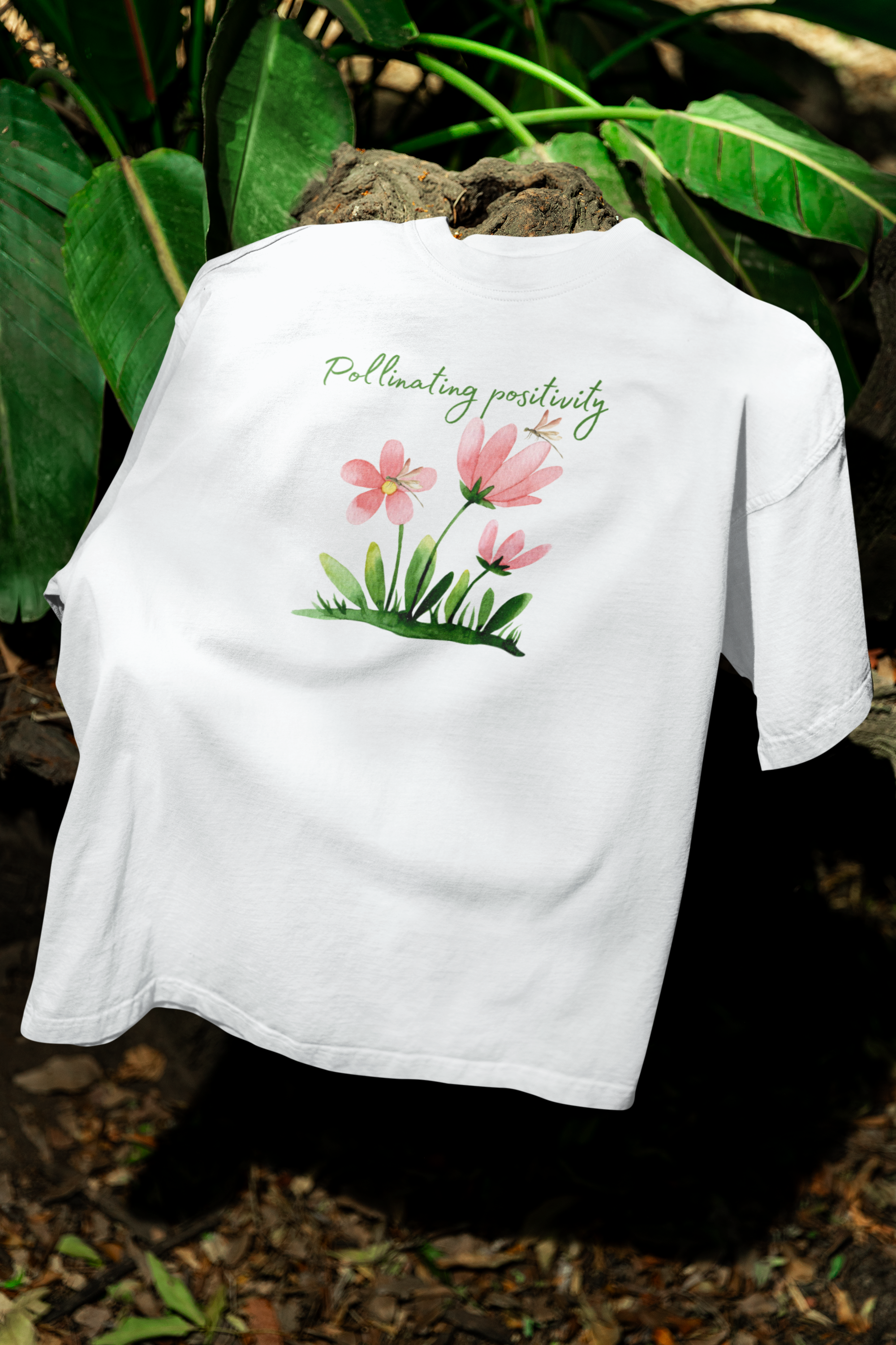 Pollinating Positivity Oversized Tee - White