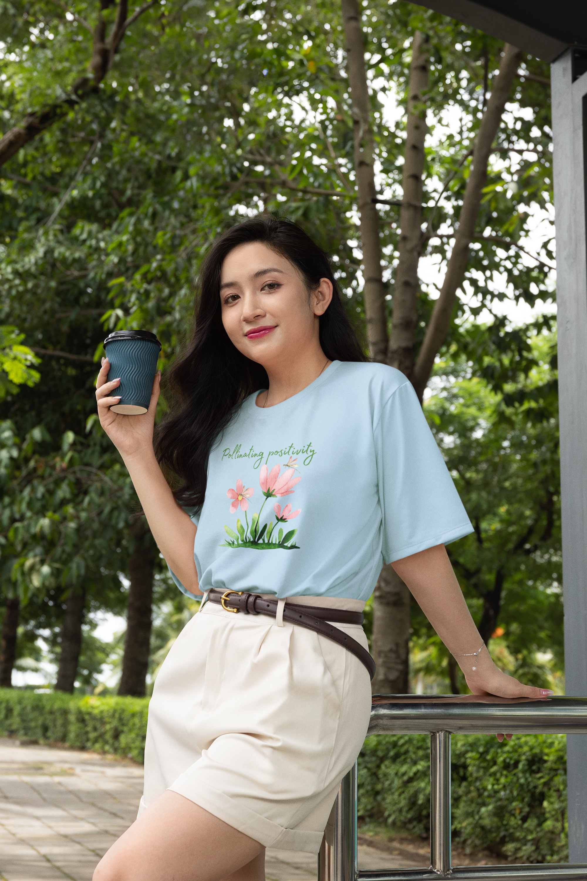 Pollinating Positivity Oversized Tee - Baby Blue