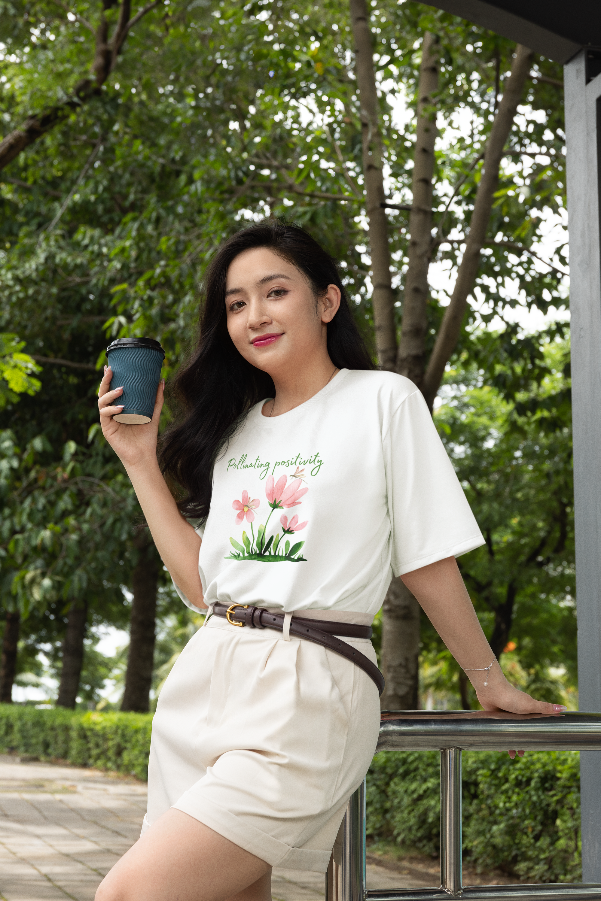 Pollinating Positivity Oversized Tee - White