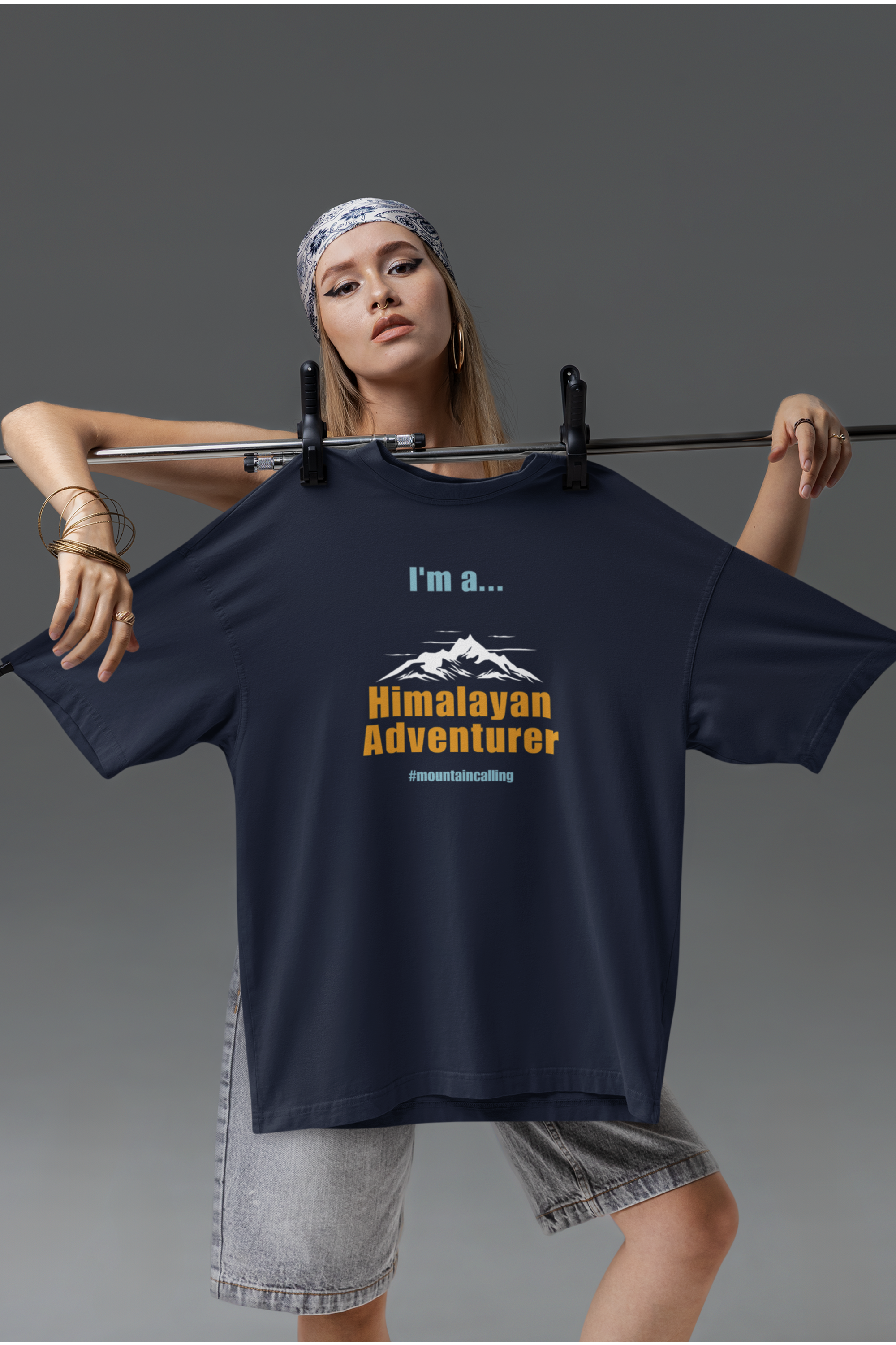 Mountain Oversized Tee - Navy Blue