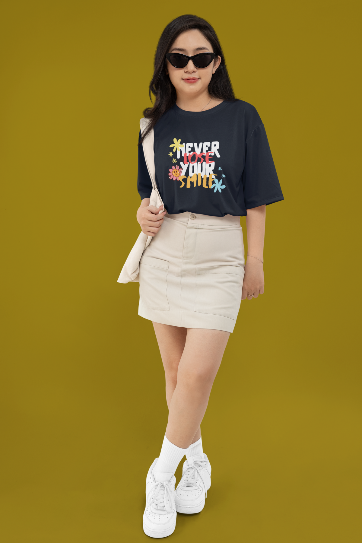 Smile Oversized Tee - Navy Blue