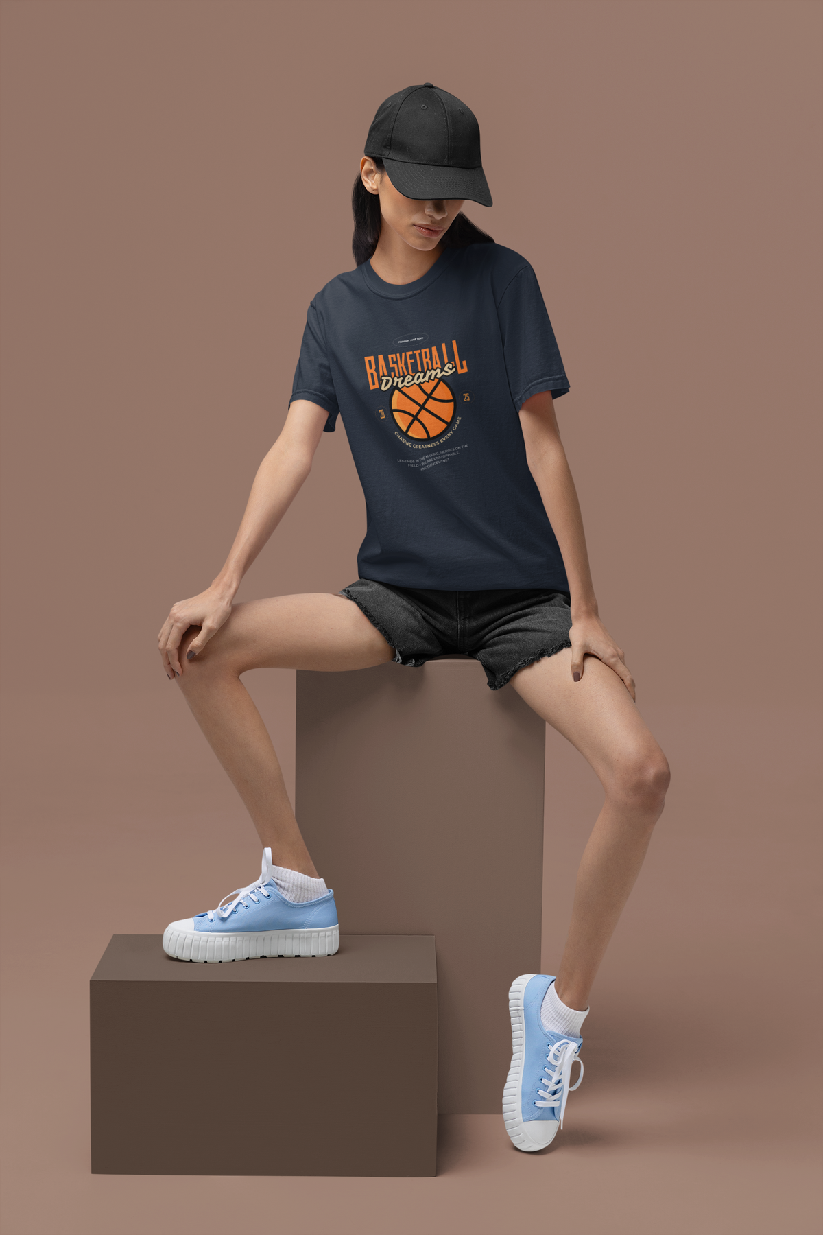 Basketball Oversized Tee - Navy Blue