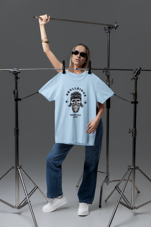 Biker Oversized Tee - Baby Blue