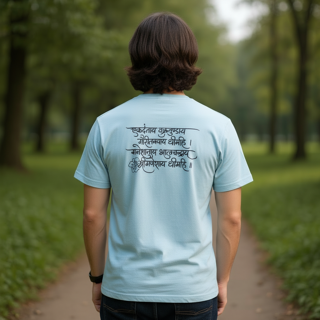 Ganesha Sanskrit T-Shirt- Baby blue