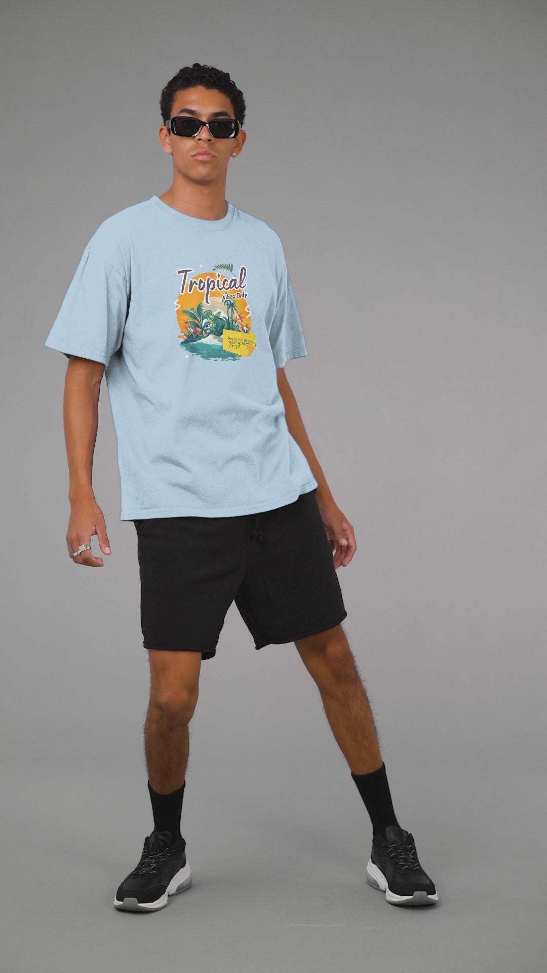 Tropical Oversized Tee - Baby Blue